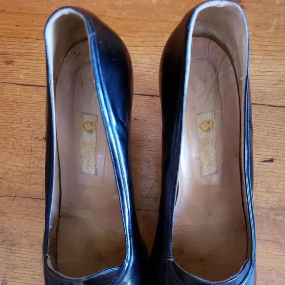 Vintage GUCCI Italy GG Logo Black Slip On Heel Shoes 36 1/2B US 6 Almond Toe - Picture 14 of 16